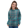 Blue Aqua Plaid Tartan Women's Hoodie-grizzshop