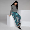 Blue Aqua Plaid Tartan Women's Joggers-grizzshop