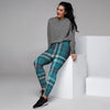 Blue Aqua Plaid Tartan Women's Joggers-grizzshop