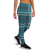 Blue Aqua Plaid Tartan Women's Joggers-grizzshop