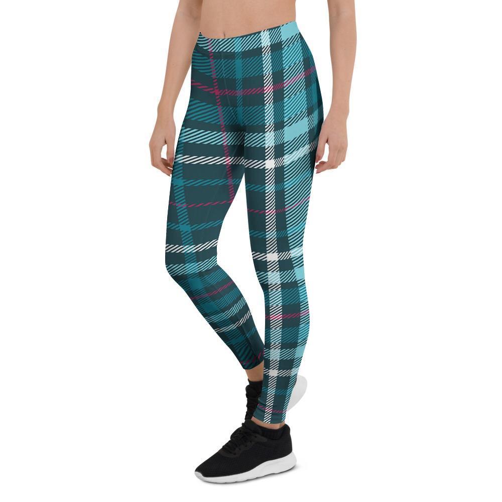 Blue Aqua Plaid Tartan Women's Leggings-grizzshop