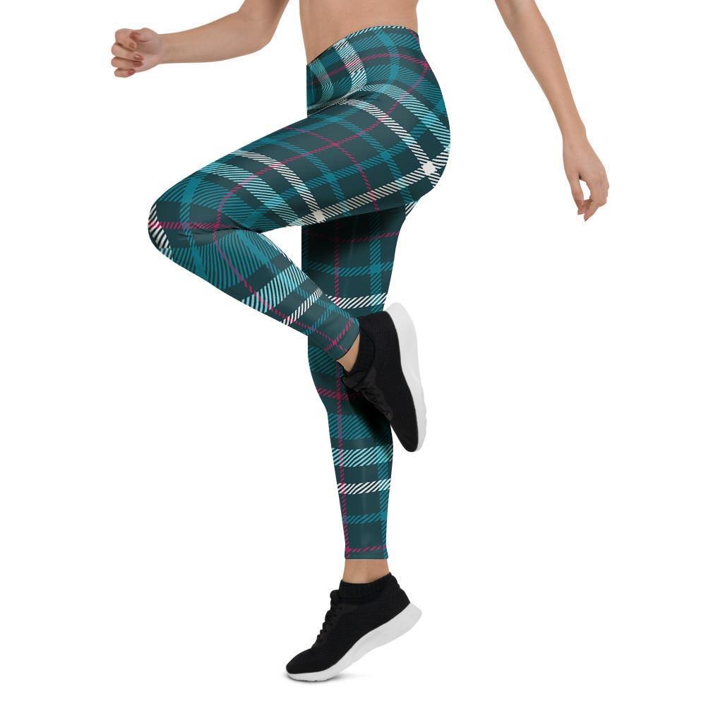 Blue Aqua Plaid Tartan Women's Leggings-grizzshop