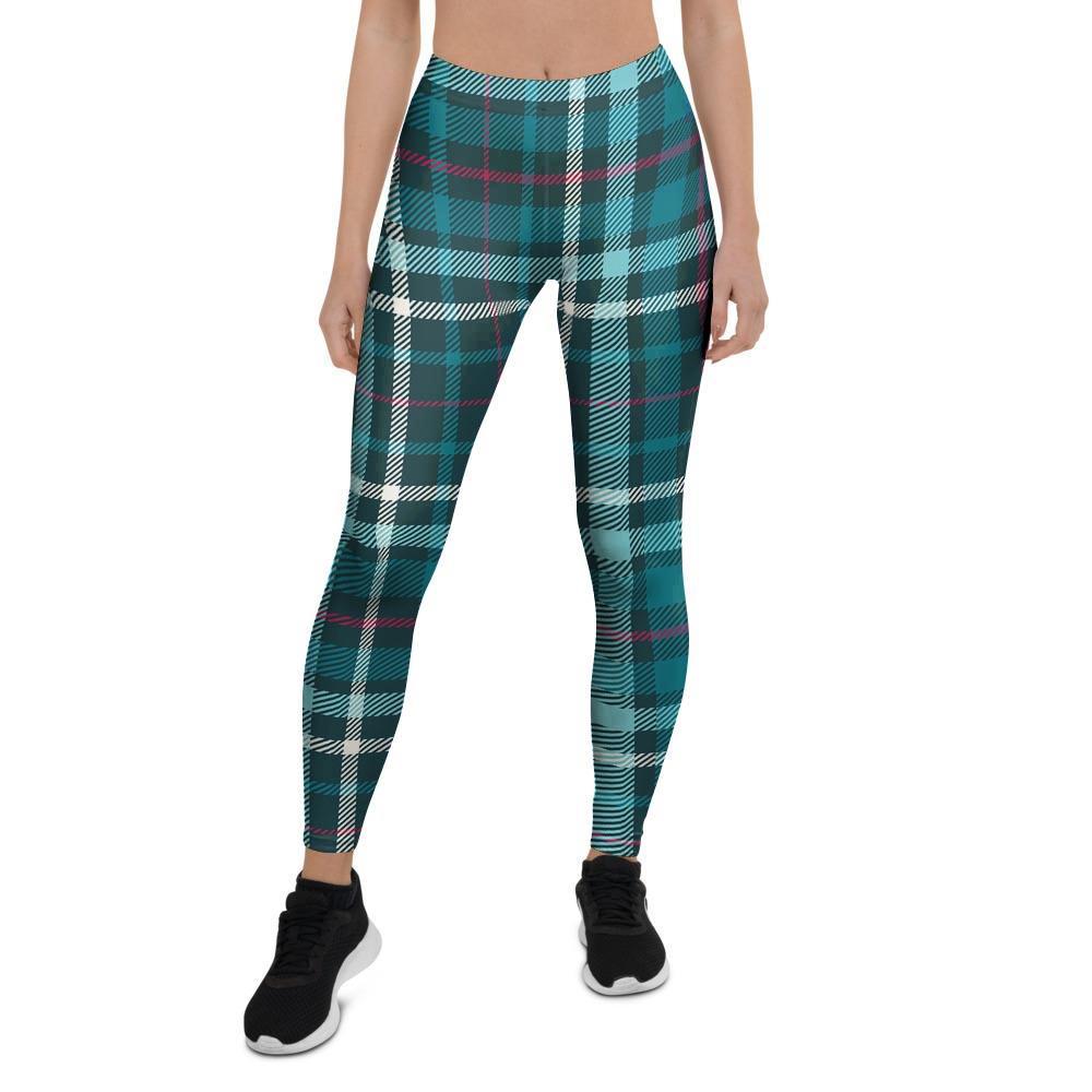 Blue Aqua Plaid Tartan Women's Leggings-grizzshop