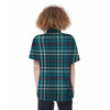 Blue Aqua Plaid Tartan Women's Short Sleeve Shirts-grizzshop