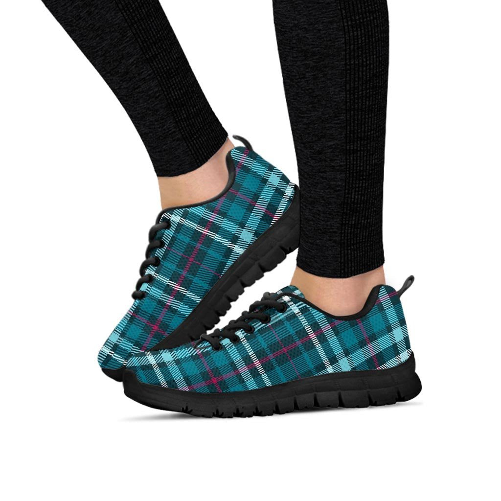 Blue Aqua Plaid Tartan Women's Sneakers-grizzshop