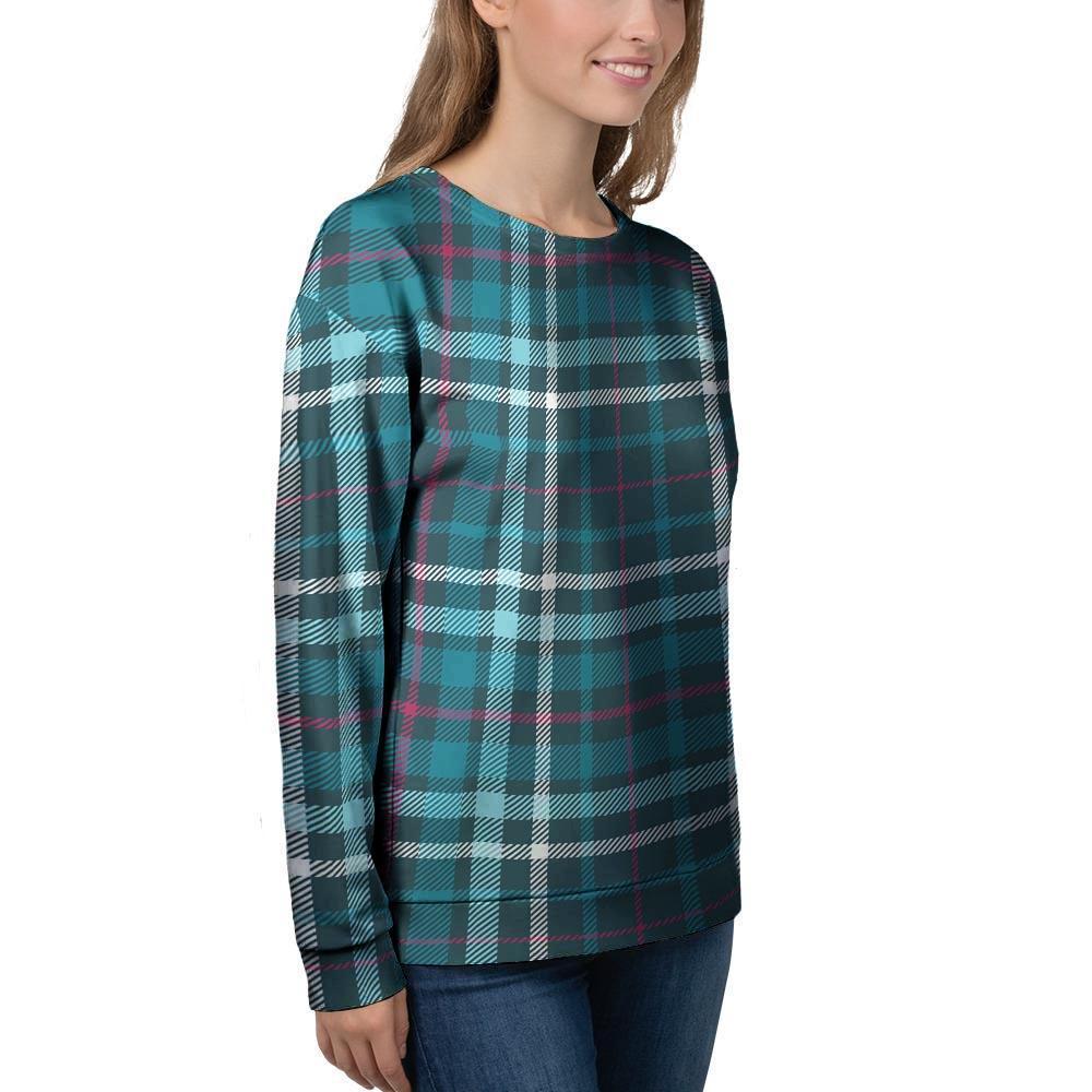 Blue Aqua Plaid Tartan Women's Sweatshirt-grizzshop