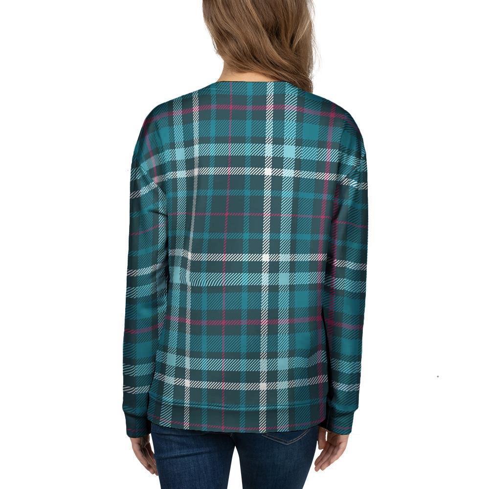 Blue Aqua Plaid Tartan Women's Sweatshirt-grizzshop