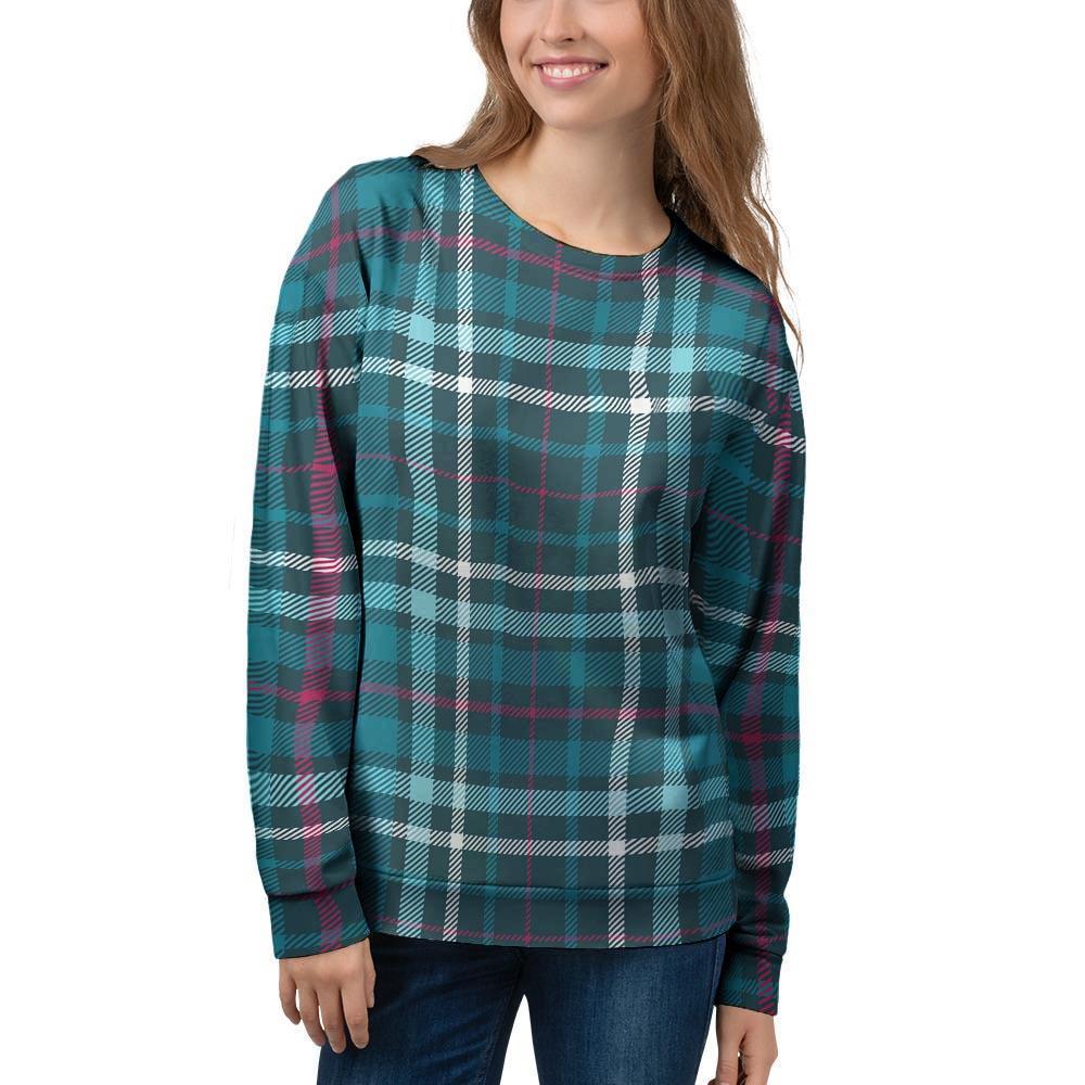 Blue Aqua Plaid Tartan Women's Sweatshirt-grizzshop