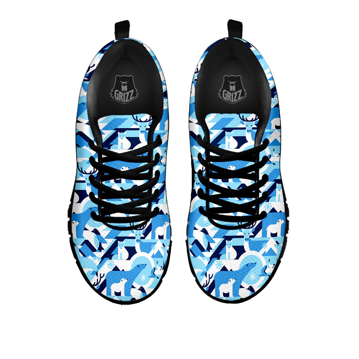 Blue Arctic Animals Print Pattern Black Sneaker-grizzshop