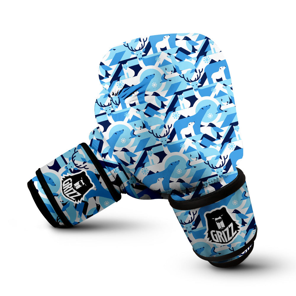 Blue Arctic Animals Print Pattern Boxing Gloves-grizzshop