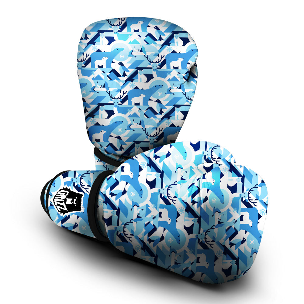 Blue Arctic Animals Print Pattern Boxing Gloves-grizzshop