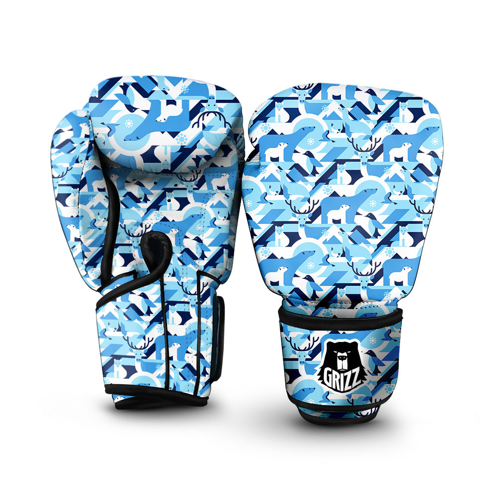 Blue Arctic Animals Print Pattern Boxing Gloves-grizzshop