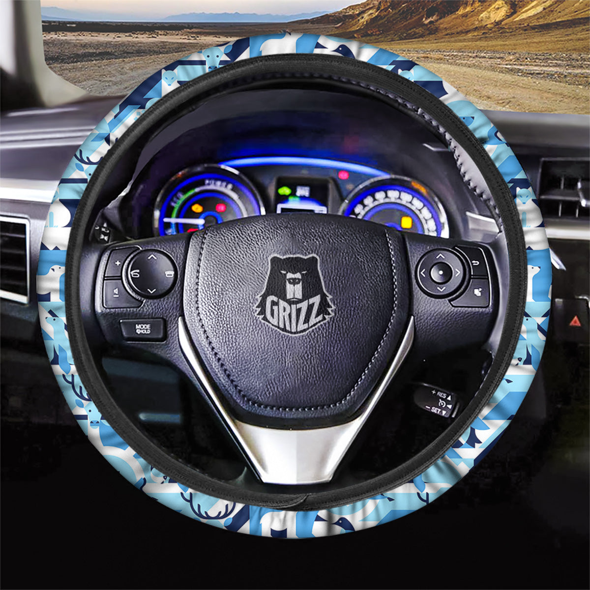 Blue Arctic Animals Print Pattern Car Steering Wheel Cover-grizzshop