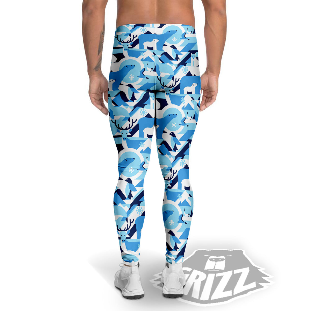 Blue Arctic Animals Print Pattern Men's Leggings-grizzshop