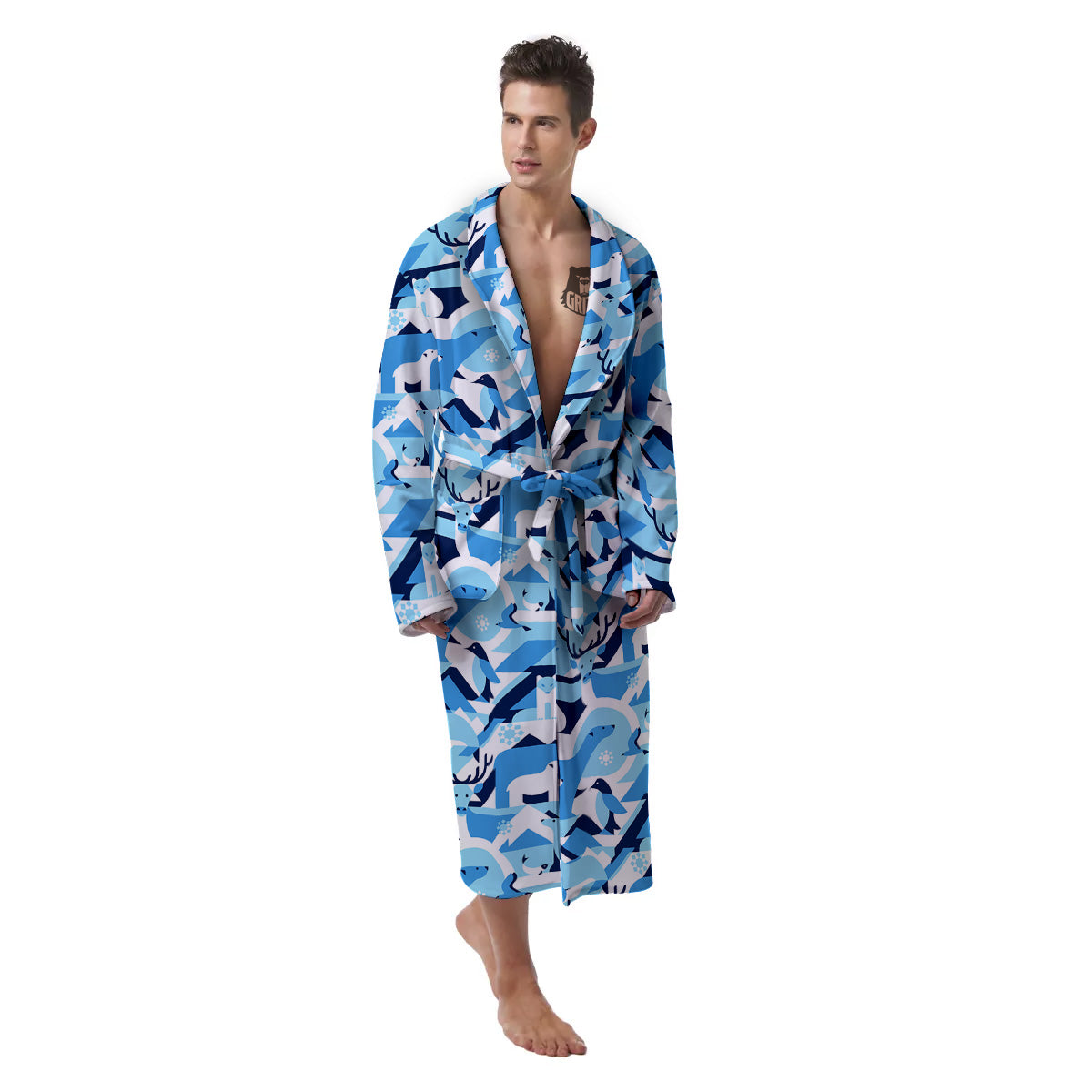 Blue Arctic Animals Print Pattern Men's Robe-grizzshop