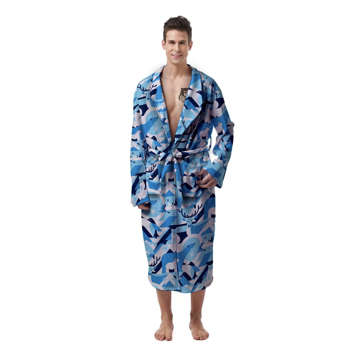 Blue Arctic Animals Print Pattern Men's Robe-grizzshop