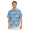 Blue Arctic Animals Print Pattern Men's Short Sleeve Shirts-grizzshop