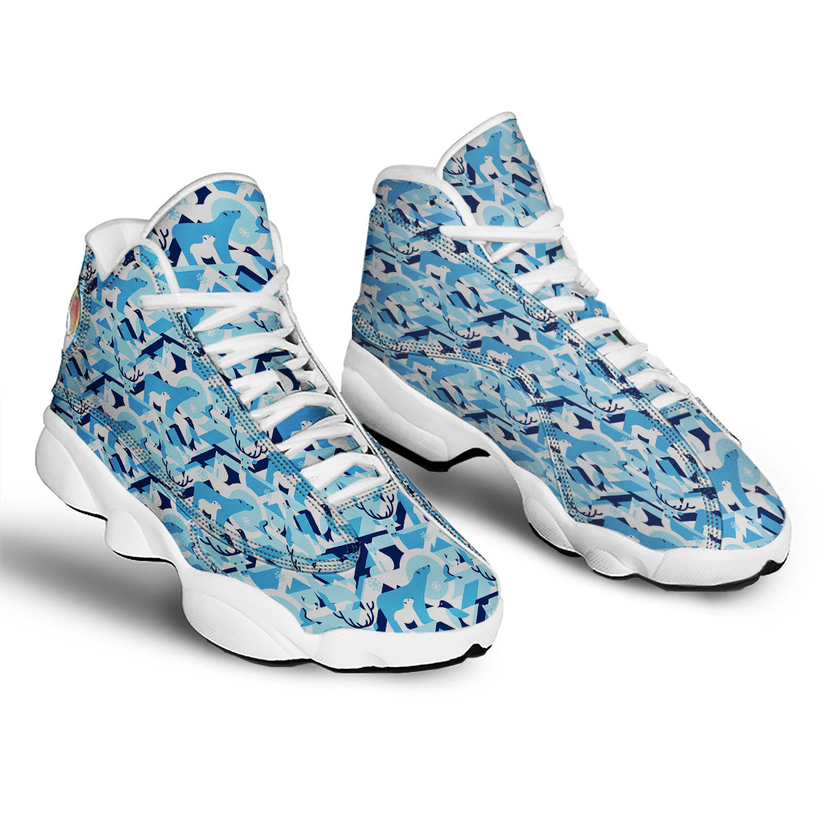 Blue Arctic Animals Print Pattern White Basketball Shoes-grizzshop