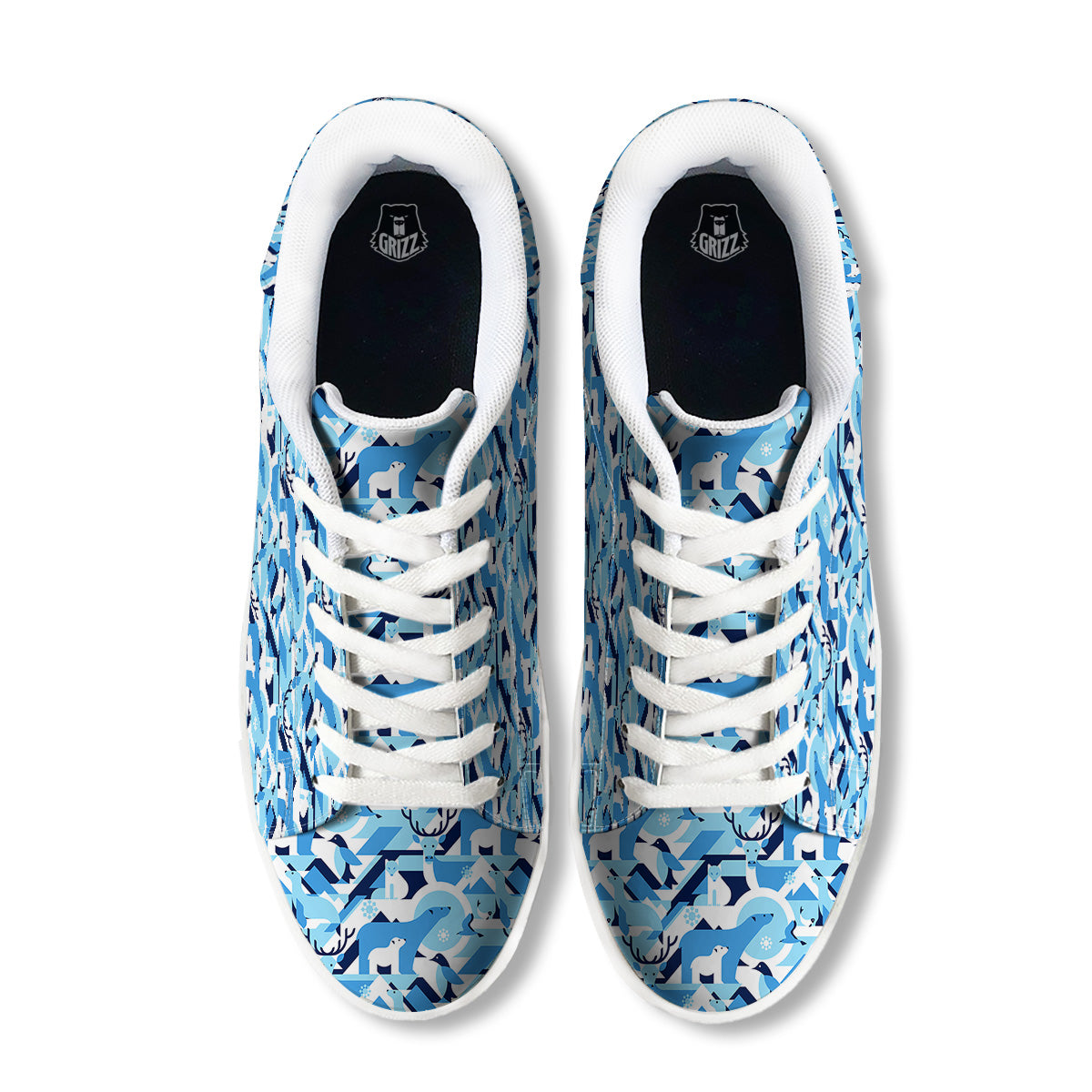 Blue Arctic Animals Print Pattern White Low Top Sneakers-grizzshop