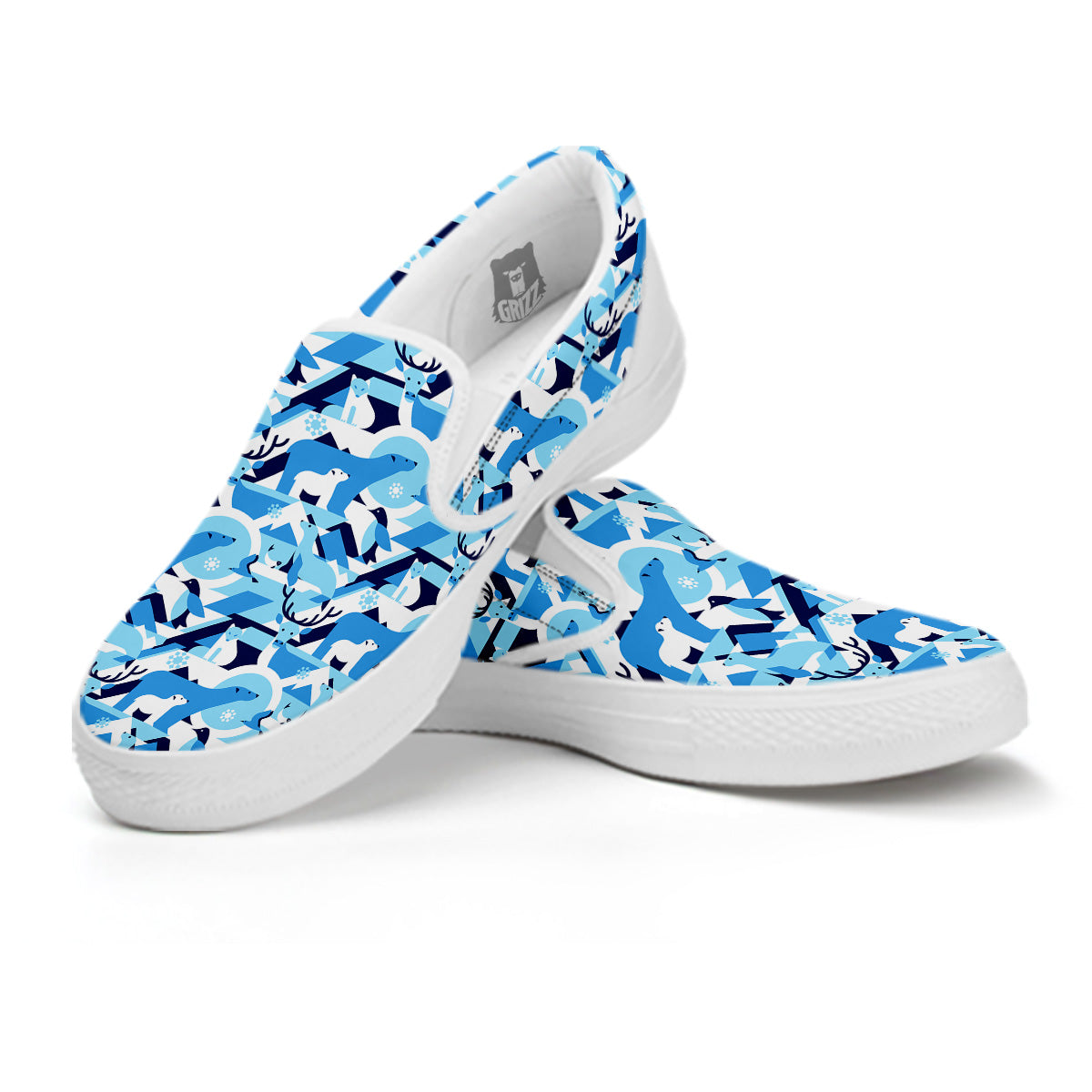Blue Arctic Animals Print Pattern White Slip On Shoes-grizzshop