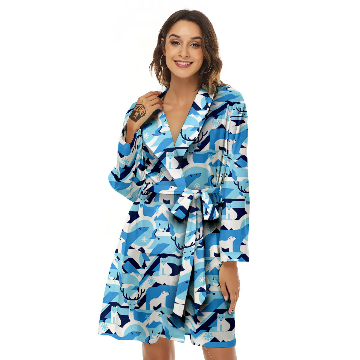 Blue Arctic Animals Print Pattern Women's Robe-grizzshop
