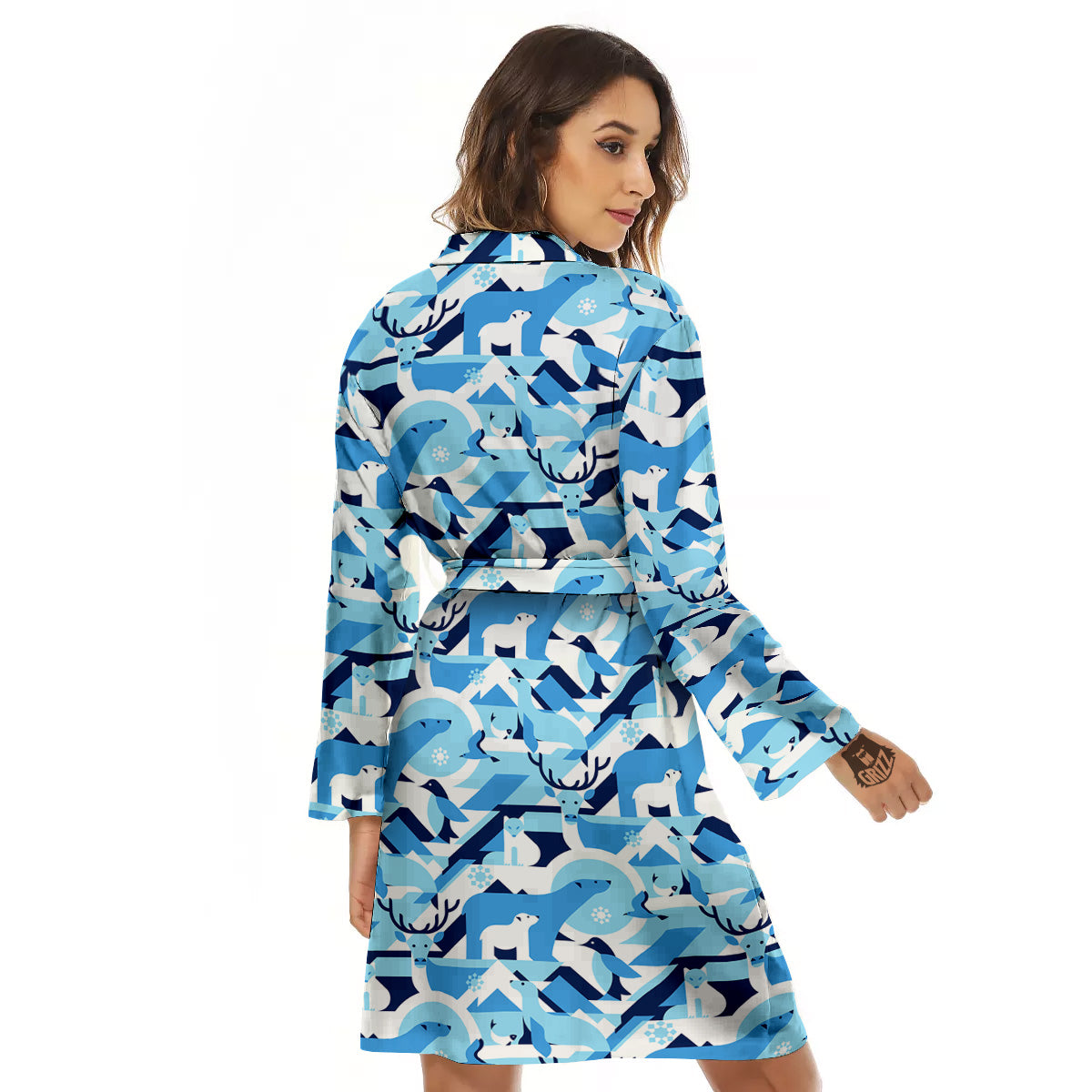 Blue Arctic Animals Print Pattern Women's Robe-grizzshop