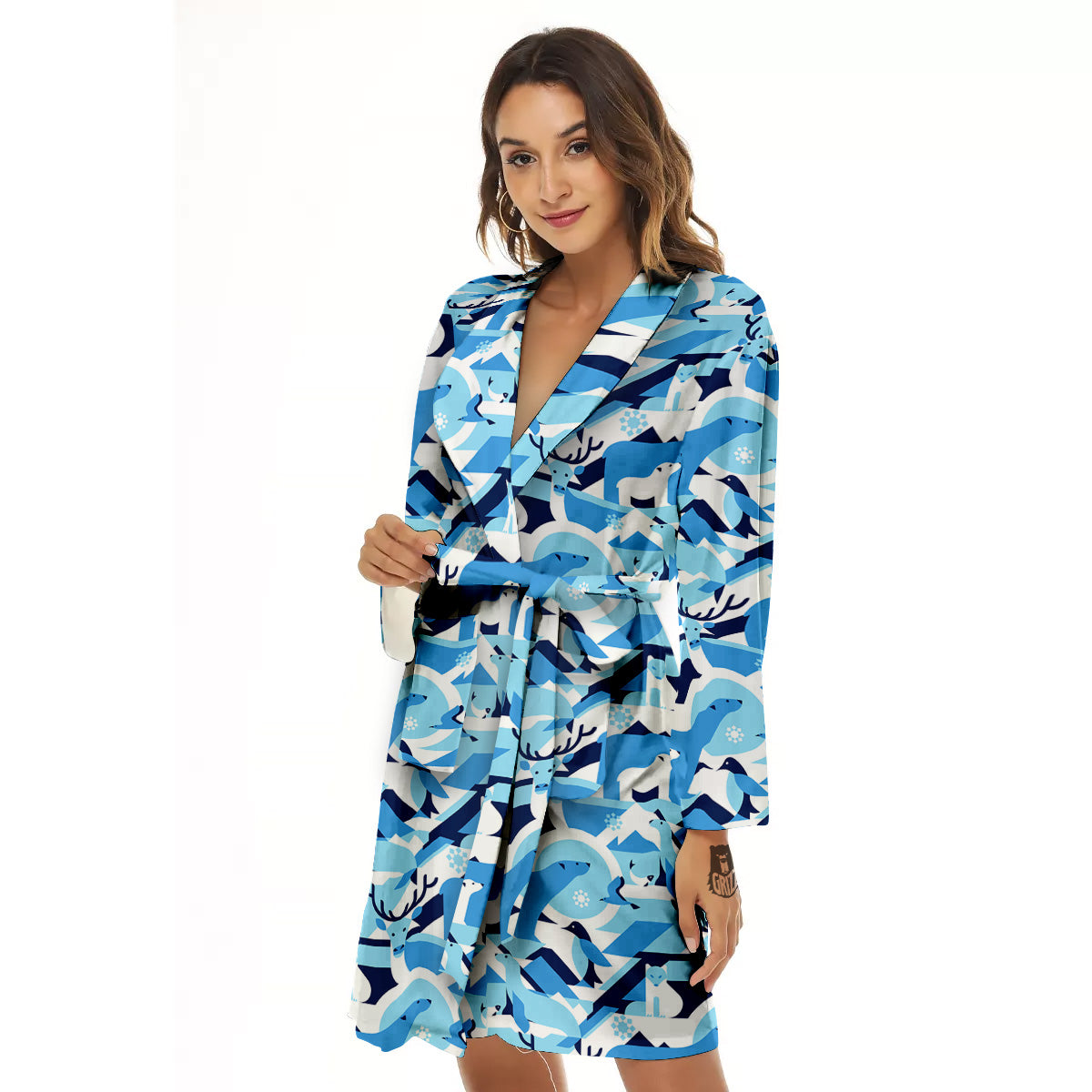 Blue Arctic Animals Print Pattern Women's Robe-grizzshop