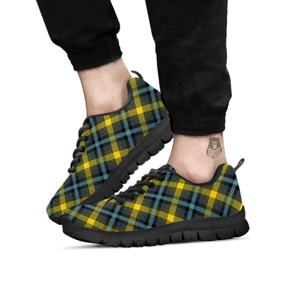 Blue Argyle And Black Yellow Print Pattern Black Sneaker-grizzshop