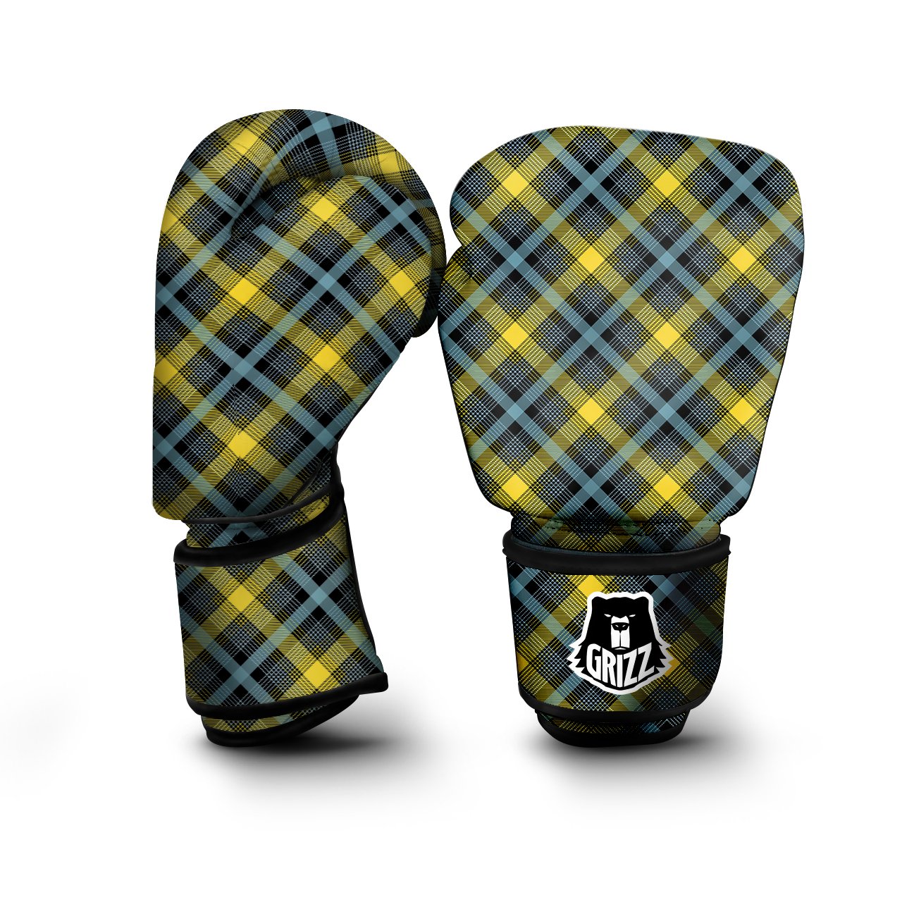 Blue Argyle And Black Yellow Print Pattern Boxing Gloves-grizzshop
