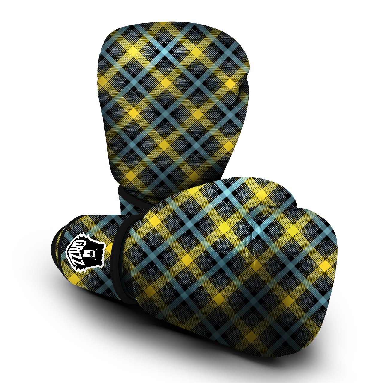 Blue Argyle And Black Yellow Print Pattern Boxing Gloves-grizzshop