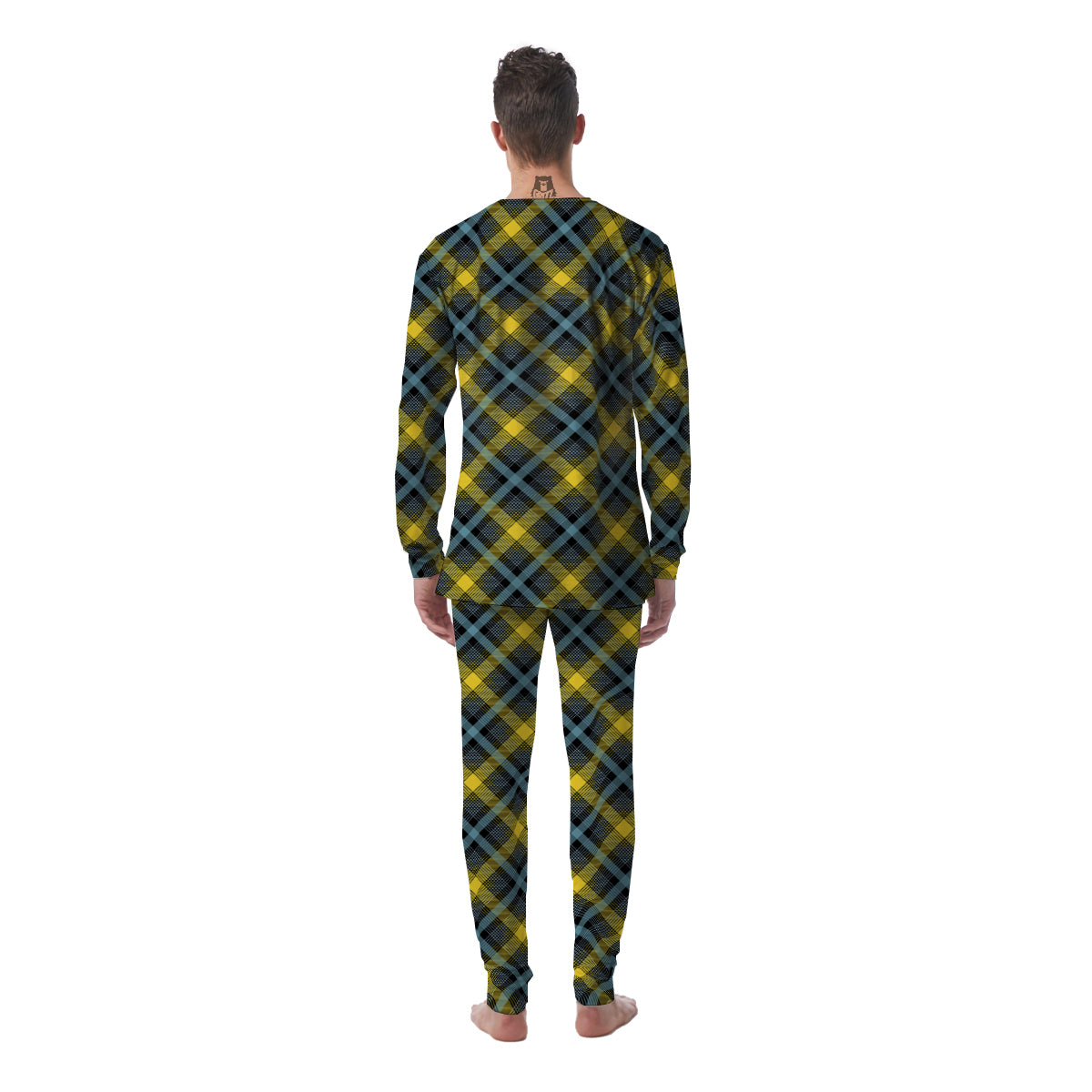 Blue Argyle And Black Yellow Print Pattern Men's Pajamas-grizzshop