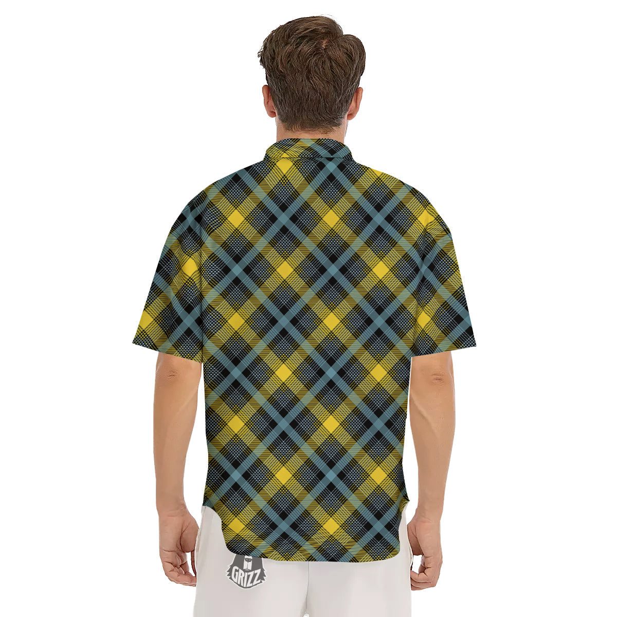 Blue Argyle And Black Yellow Print Pattern Men's Short Sleeve Shirts-grizzshop