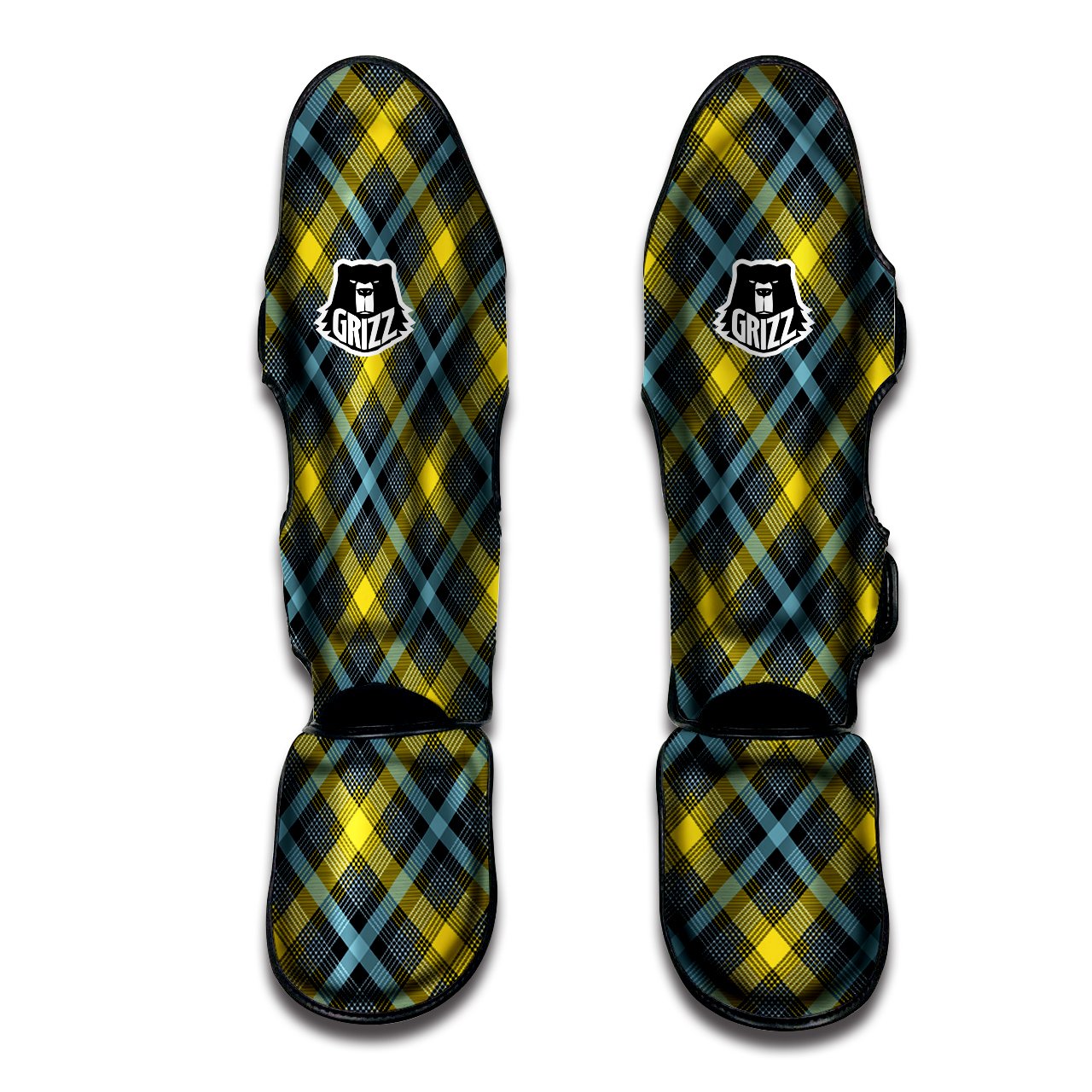 Blue Argyle And Black Yellow Print Pattern Muay Thai Shin Guards-grizzshop