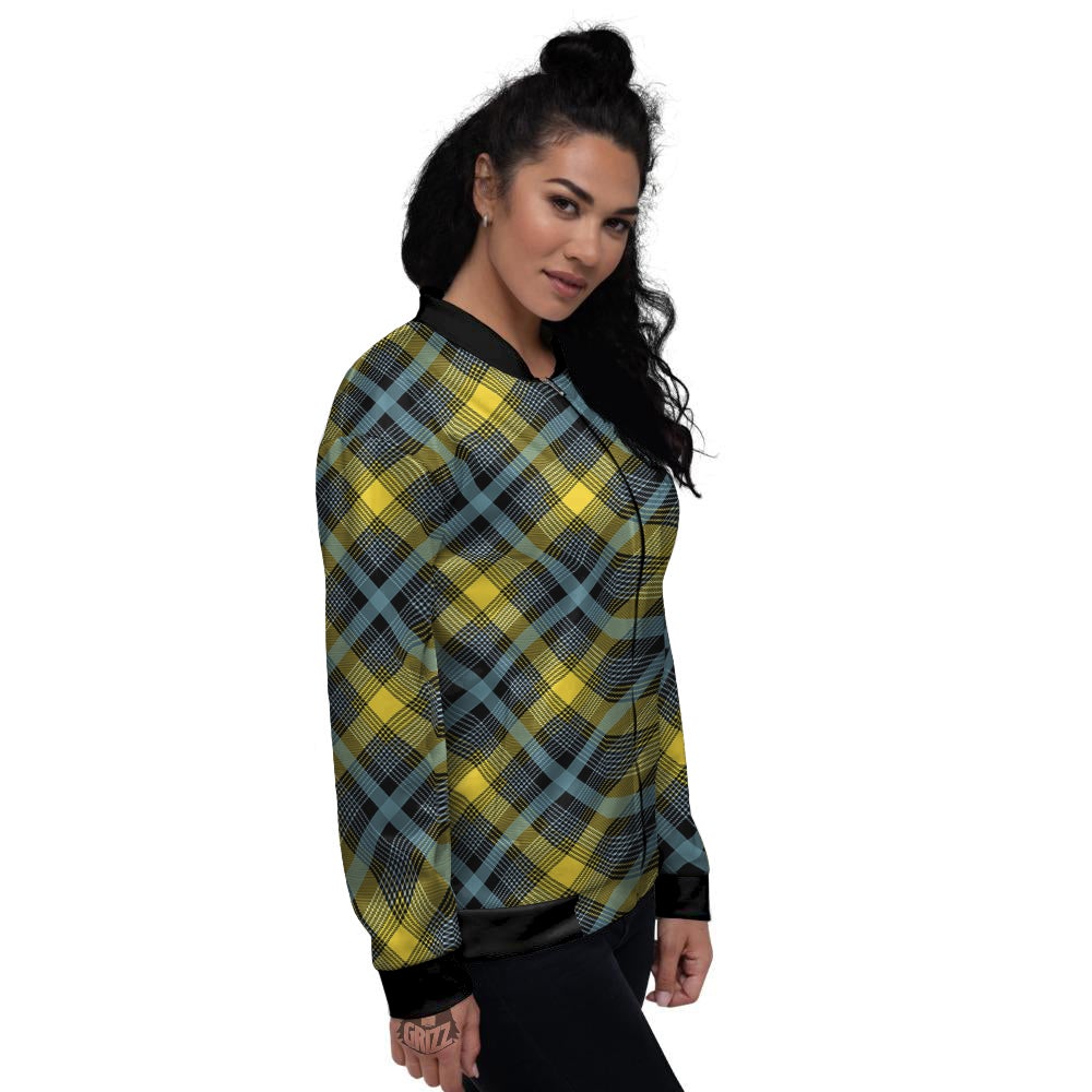 Blue Argyle And Black Yellow Print Pattern Women's Bomber Jacket-grizzshop
