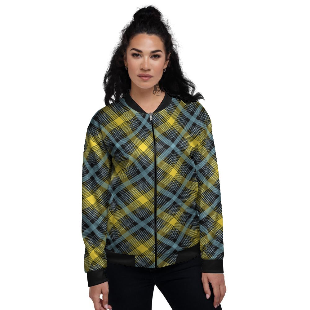 Blue Argyle And Black Yellow Print Pattern Women's Bomber Jacket-grizzshop