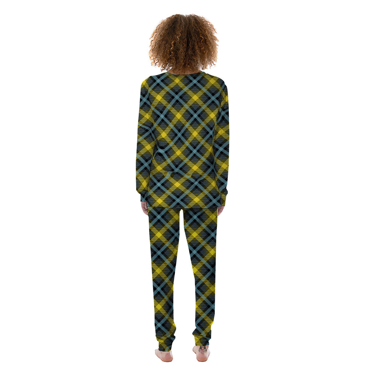 Blue Argyle And Black Yellow Print Pattern Women's Pajamas-grizzshop