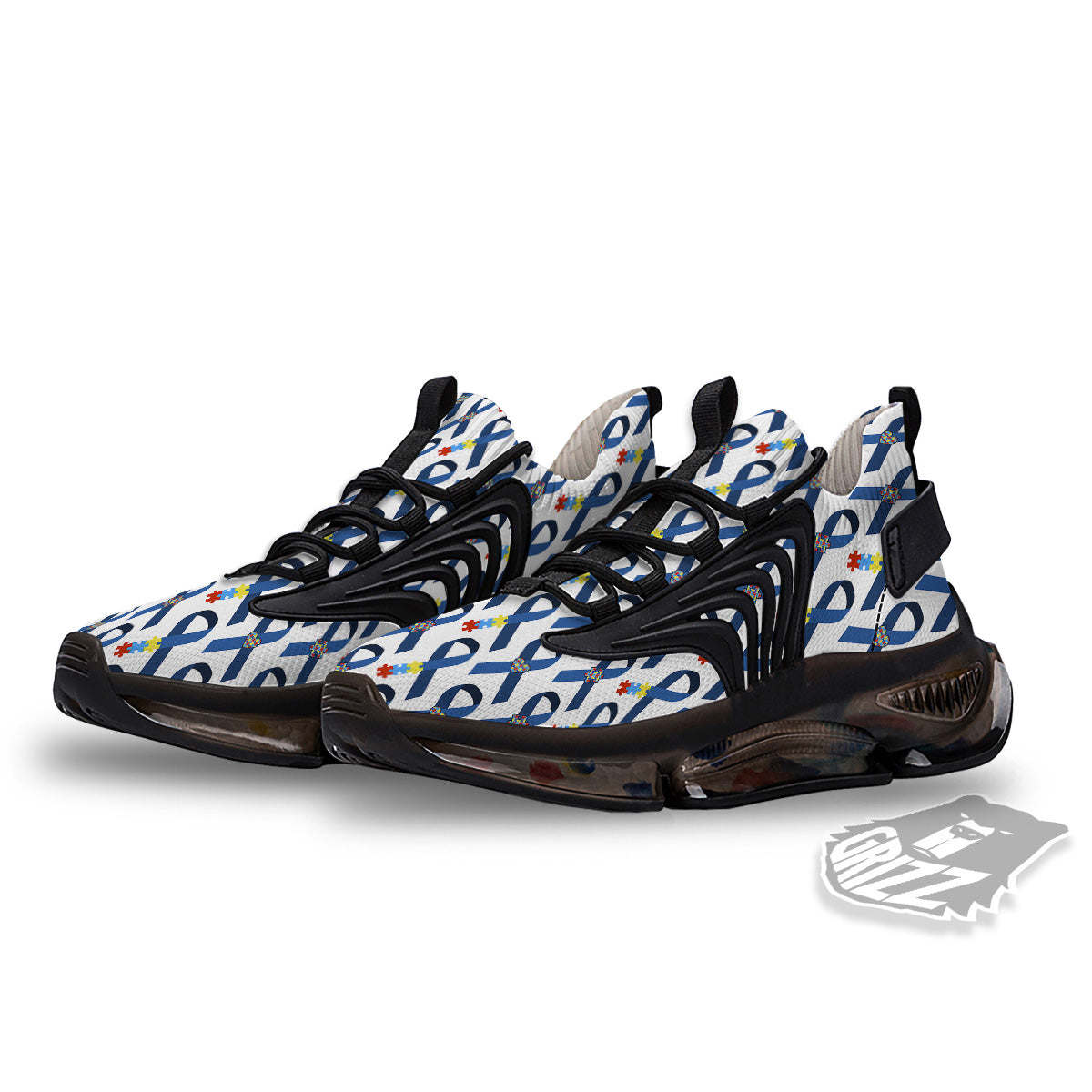 Blue Autism Awarenes Print Pattern Black Gym Shoes-grizzshop