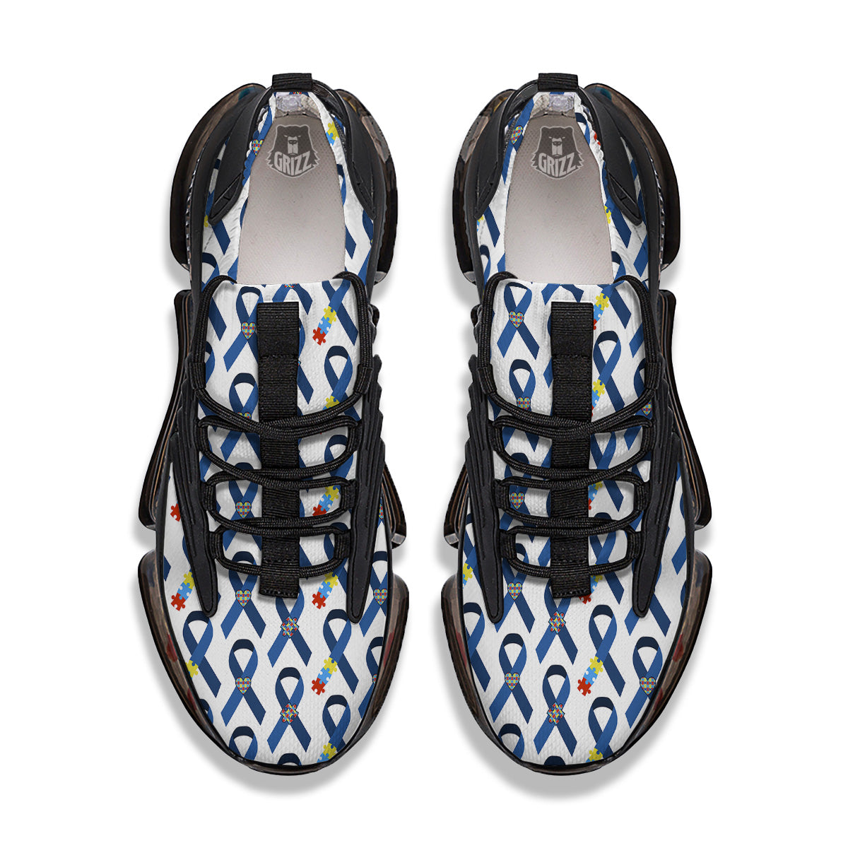 Blue Autism Awarenes Print Pattern Black Gym Shoes-grizzshop