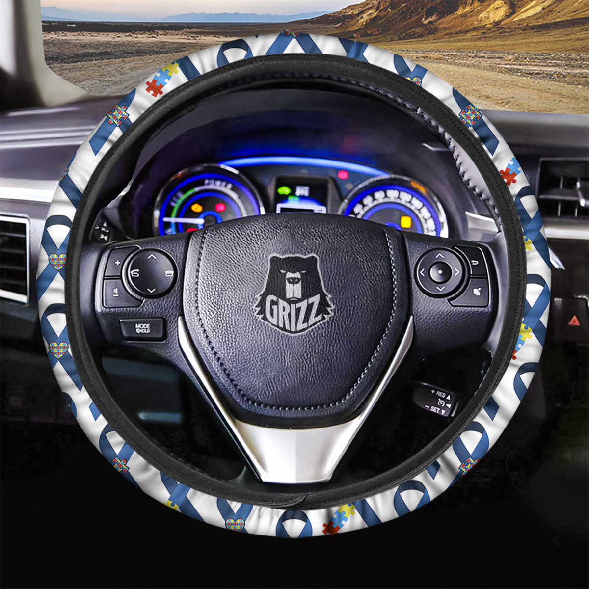 Blue Autism Awarenes Print Pattern Car Steering Wheel Cover-grizzshop