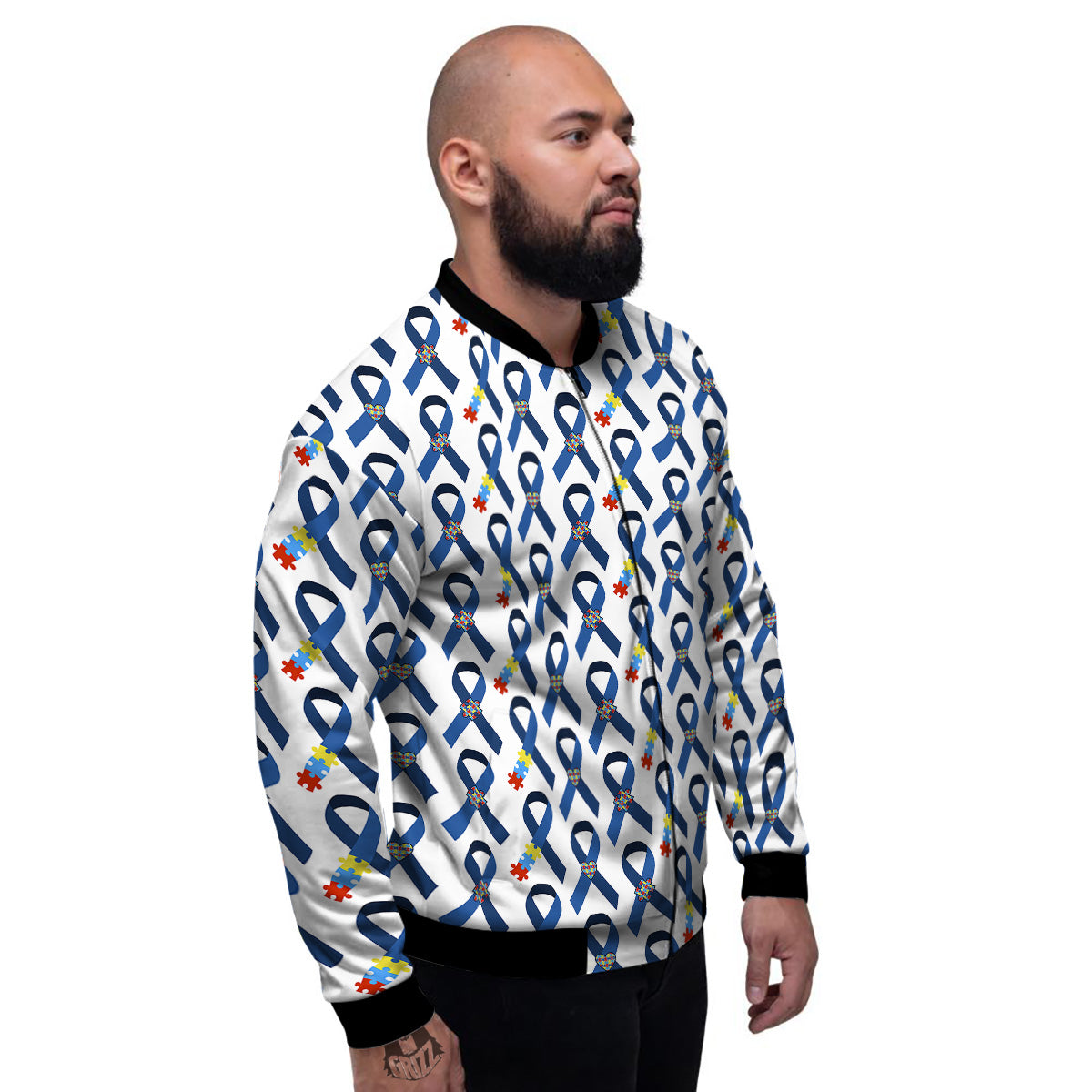Blue Autism Awarenes Print Pattern Men's Bomber Jacket-grizzshop