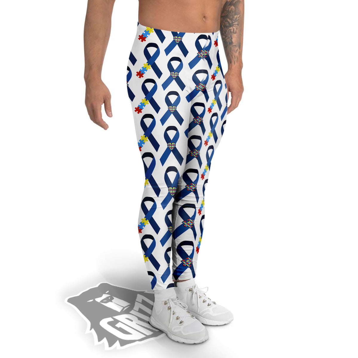 Blue Autism Awarenes Print Pattern Men's Leggings-grizzshop