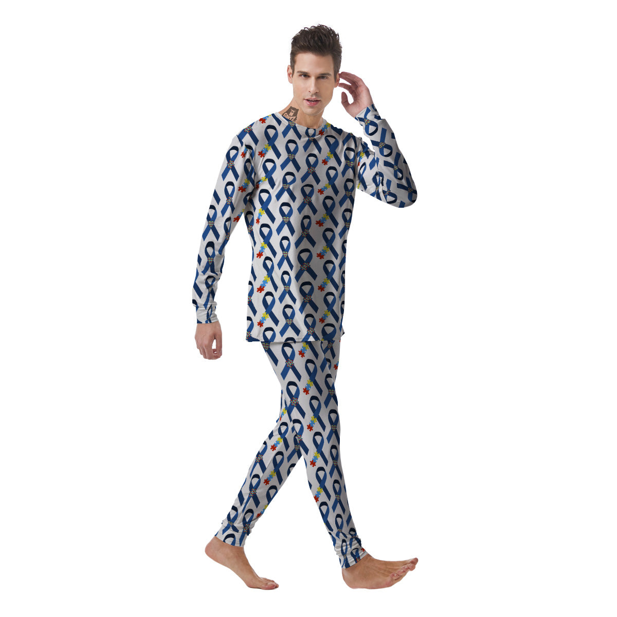 Blue Autism Awarenes Print Pattern Men's Pajamas-grizzshop