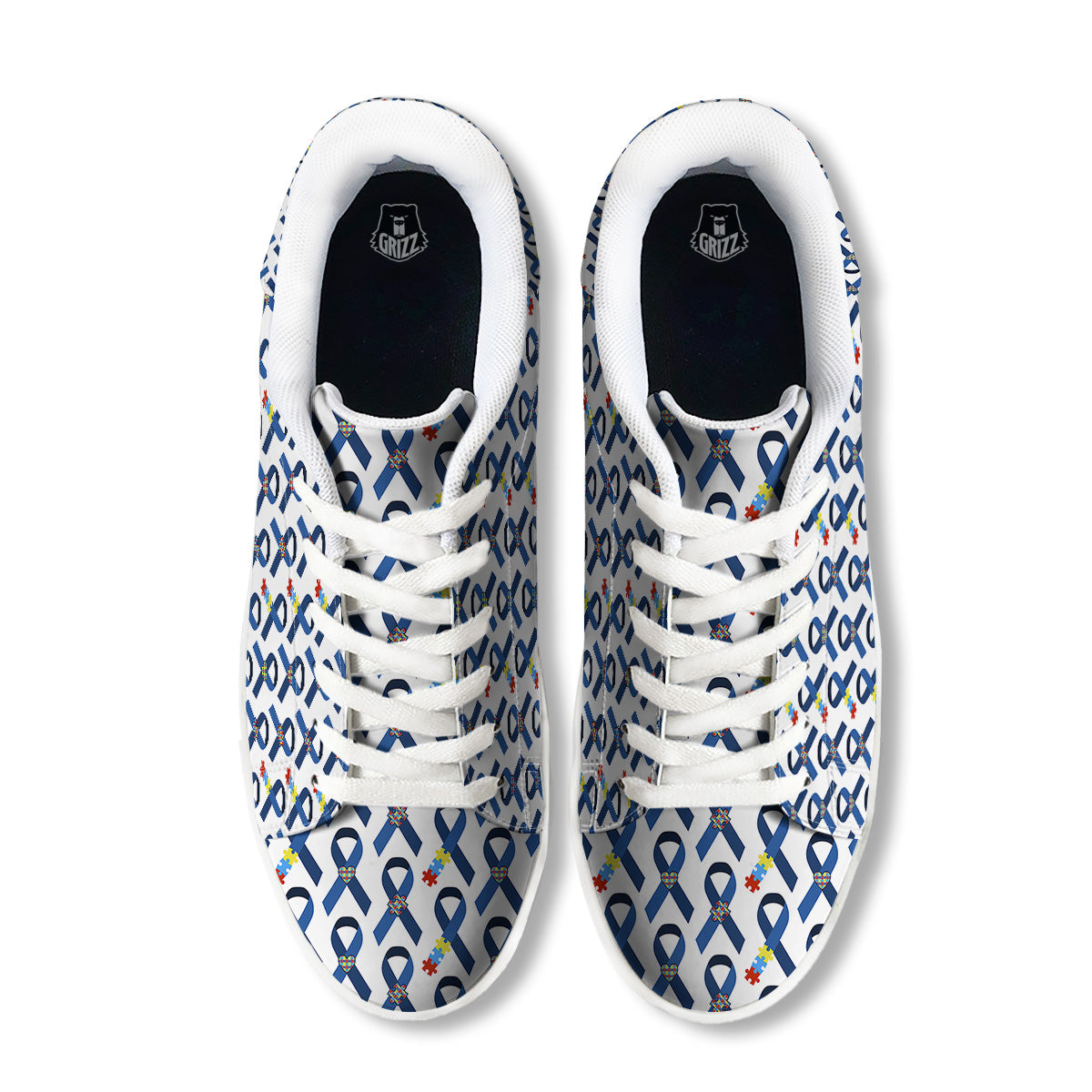 Blue Autism Awarenes Print Pattern White Low Top Sneakers-grizzshop