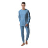 Blue Azure And White Gingham Print Men's Pajamas-grizzshop