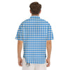 Blue Azure And White Gingham Print Men's Short Sleeve Shirts-grizzshop