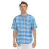 Blue Azure And White Gingham Print Men's Short Sleeve Shirts-grizzshop