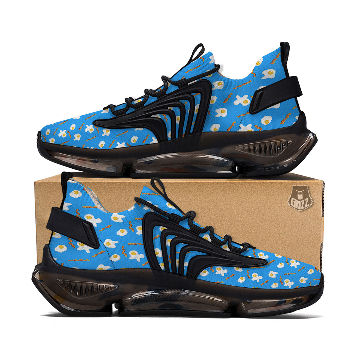 Blue Bacon And Fried Egg Print Pattern Black Gym Shoes-grizzshop