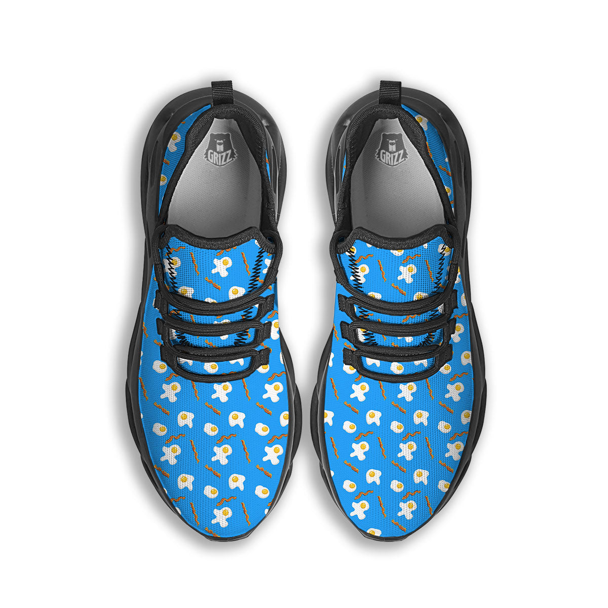 Blue Bacon And Fried Egg Print Pattern Black Running Shoes-grizzshop