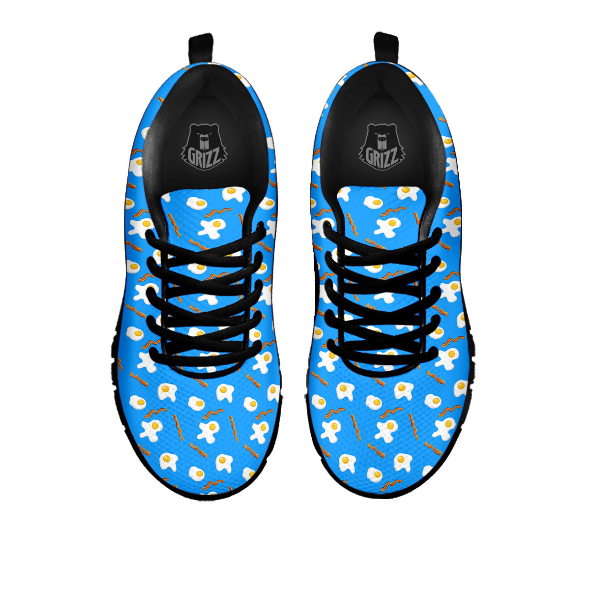 Blue Bacon And Fried Egg Print Pattern Black Sneaker-grizzshop