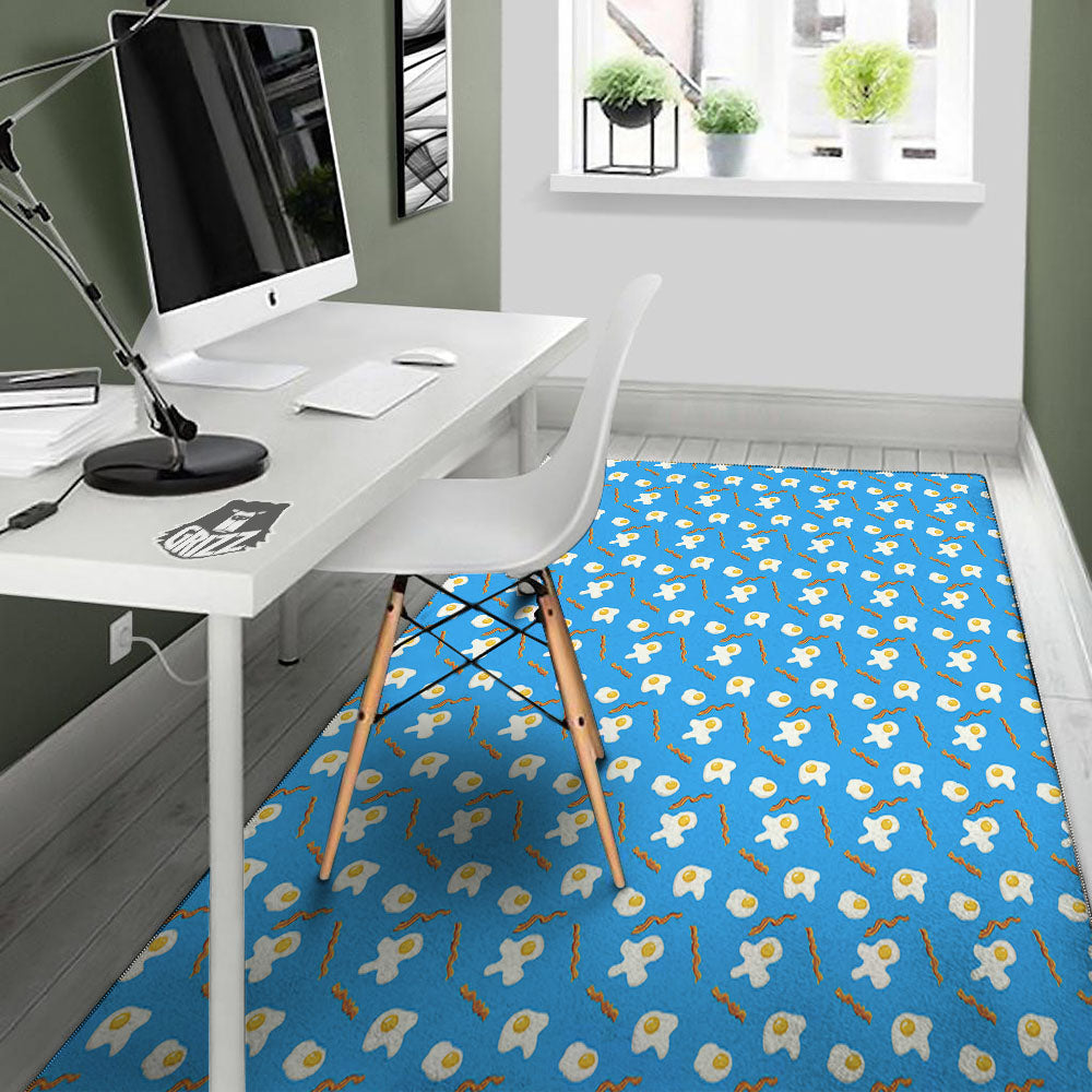 Blue Bacon And Fried Egg Print Pattern Floor Mat-grizzshop